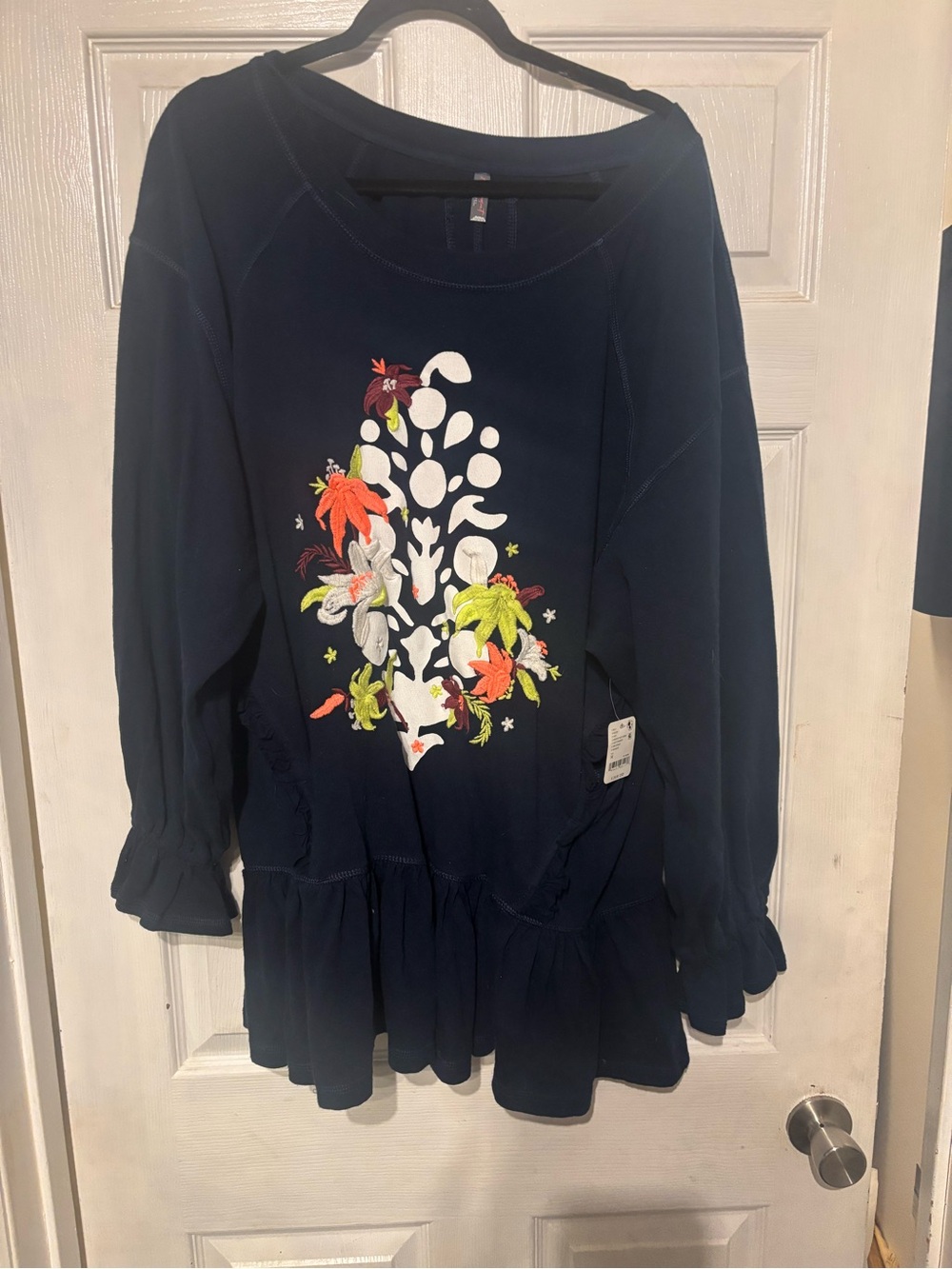 FP Movement by Free People Navy Tunic Sweatshirt with Neon Floral Embroidery